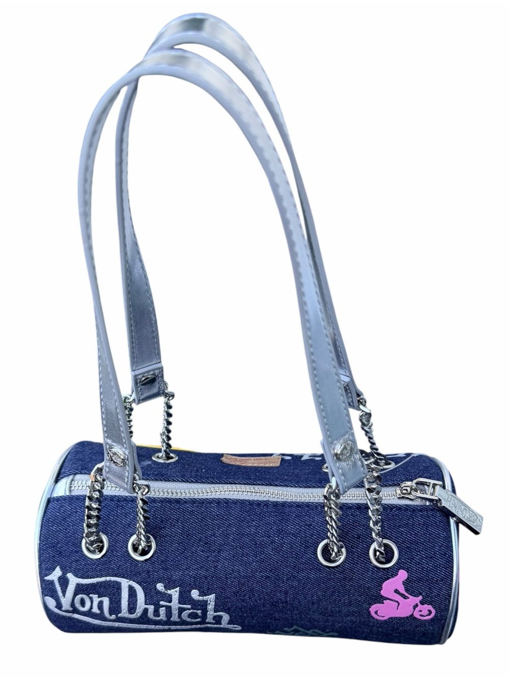 Von Dutch y2k Denim & Rhinestone Barrel Bag - Picture 6 of 6